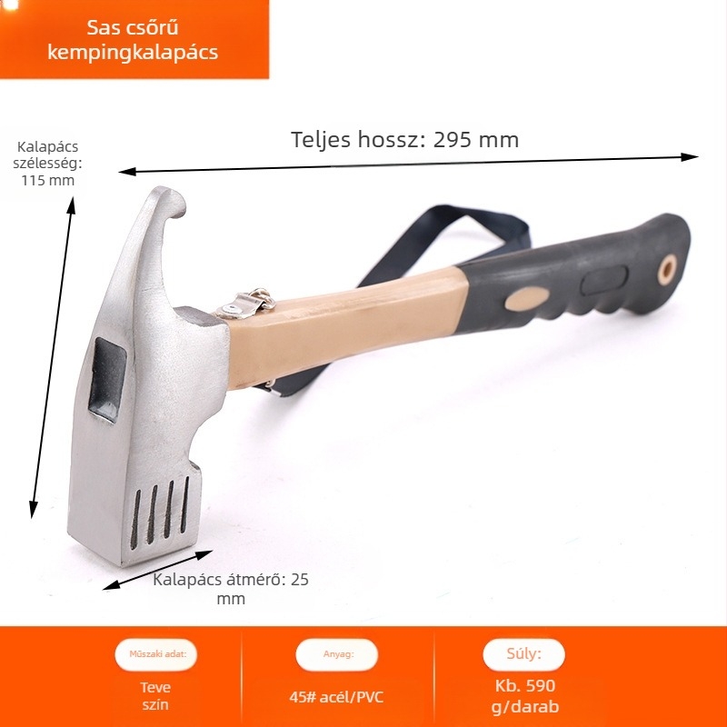 Kültéri kempingező ütőfegyver kalapács multifunkcionális karmos kalapács sátortető ponyva kalapács kempingfelszerelés gumi