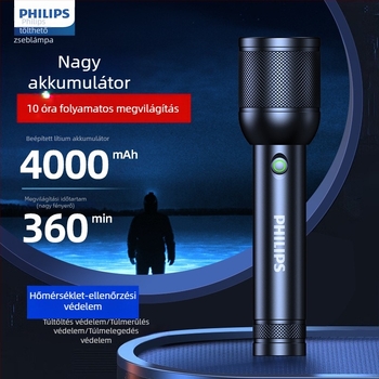 Philips taktikai lézeres zseblámpa, erős fényű, töltésre alkalmas, szuperfényes, hordozható, kültéri, nagy hatótávolságú, háztartási, multifunkcionális zoomos zseblámpa