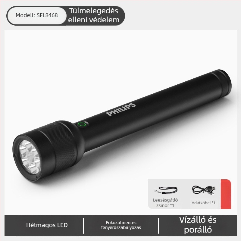 Philips taktikai lézeres zseblámpa, erős fényű, töltésre alkalmas, szuperfényes, hordozható, kültéri, nagy hatótávolságú, háztartási, multifunkcionális zoomos zseblámpa