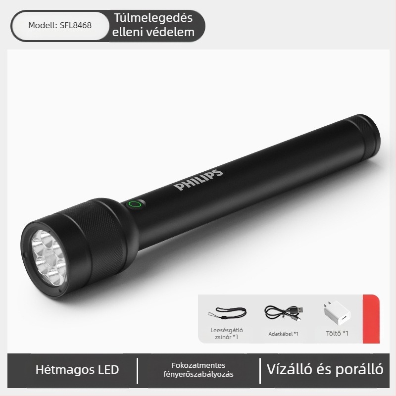 Philips taktikai lézeres zseblámpa, erős fényű, töltésre alkalmas, szuperfényes, hordozható, kültéri, nagy hatótávolságú, háztartási, multifunkcionális zoomos zseblámpa