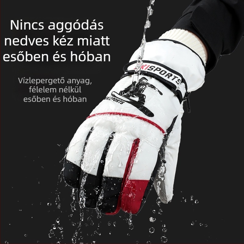 Téli síkesztyűk Férfi szélálló, vízálló, csúszásmentes, érintőképernyős, gyapjúbéléssel, meleg, téli hegymászó és lovagló kesztyű