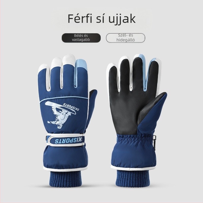 Téli síkesztyűk Férfi szélálló, vízálló, csúszásmentes, érintőképernyős, gyapjúbéléssel, meleg, téli hegymászó és lovagló kesztyű