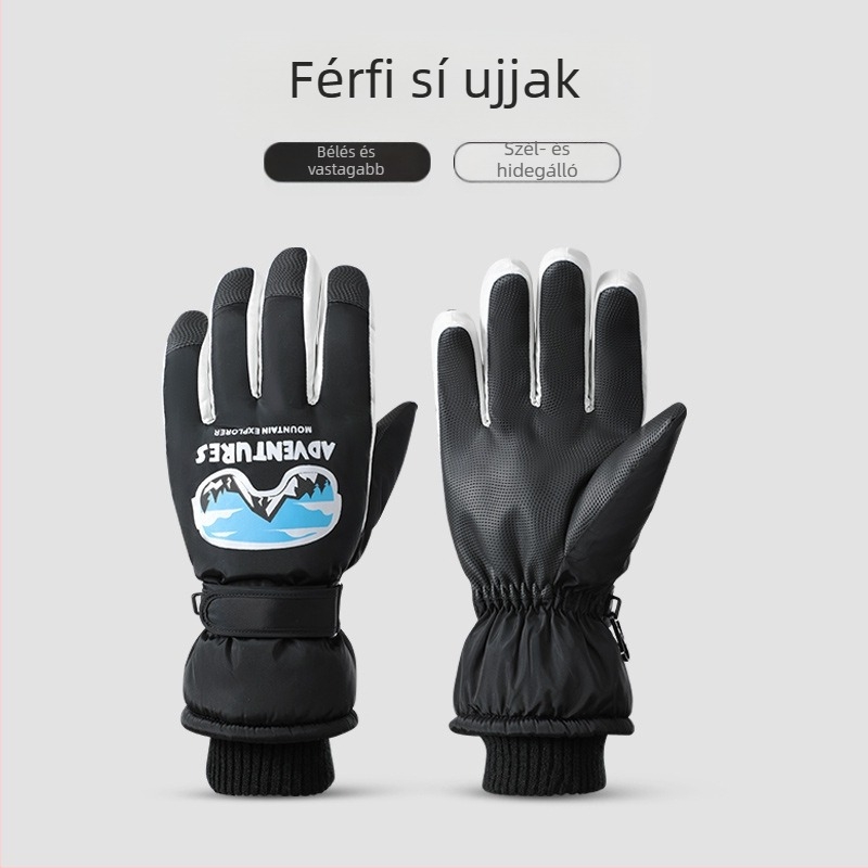 Téli síkesztyűk Férfi szélálló, vízálló, csúszásmentes, érintőképernyős, gyapjúbéléssel, meleg, téli hegymászó és lovagló kesztyű