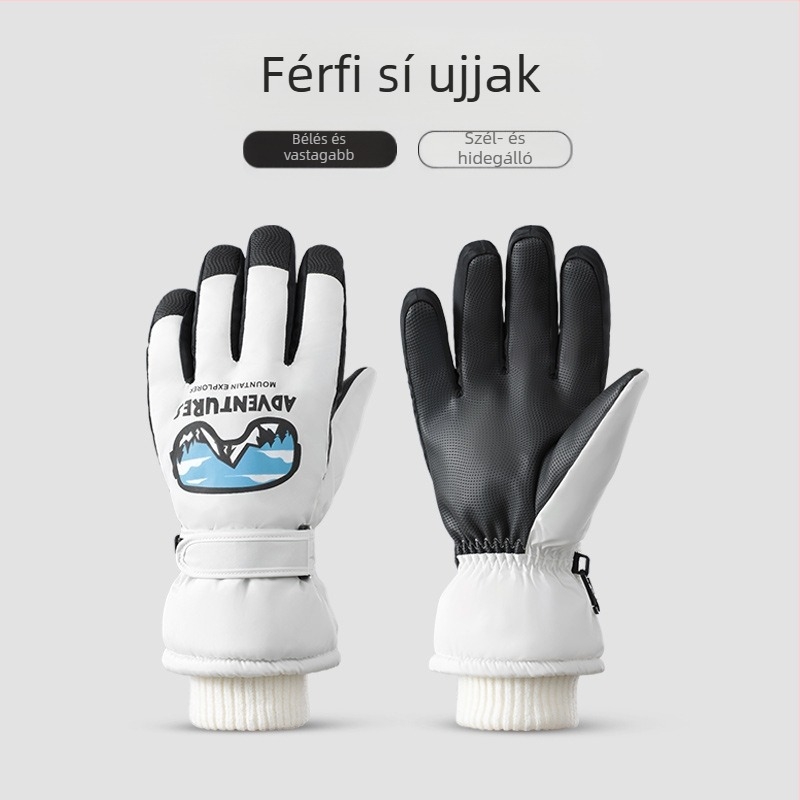 Téli síkesztyűk Férfi szélálló, vízálló, csúszásmentes, érintőképernyős, gyapjúbéléssel, meleg, téli hegymászó és lovagló kesztyű