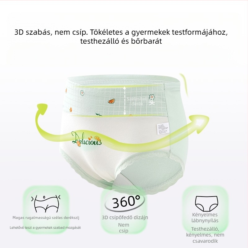 Gyerek alsónemű lányoknak háromszög alakú, magas derekú, pamut, A osztályú, 6-12 éves lányoknak, rövidnadrág, klipsz nélkül, nagykereskedelemben