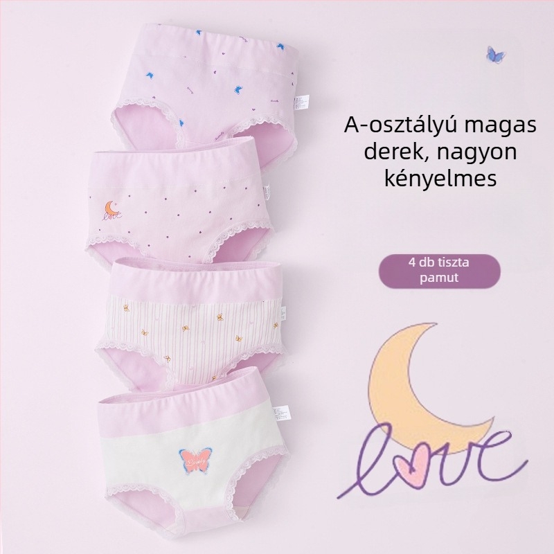 Gyerek alsónemű lányoknak háromszög alakú, magas derekú, pamut, A osztályú, 6-12 éves lányoknak, rövidnadrág, klipsz nélkül, nagykereskedelemben