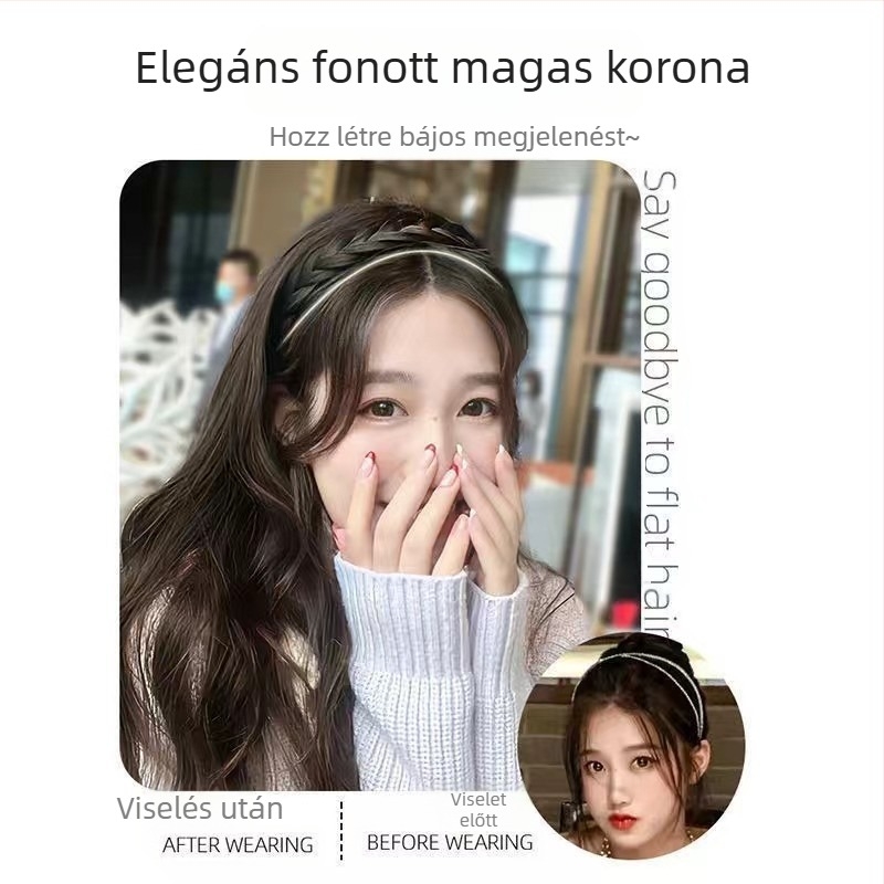 Paróka fejpánt elegáns, bolyhos, egyrészes, láthatatlan, természetfeletti, csúszásgátló, csavart, halszálkás fonatból készült, szélesített fejpánt