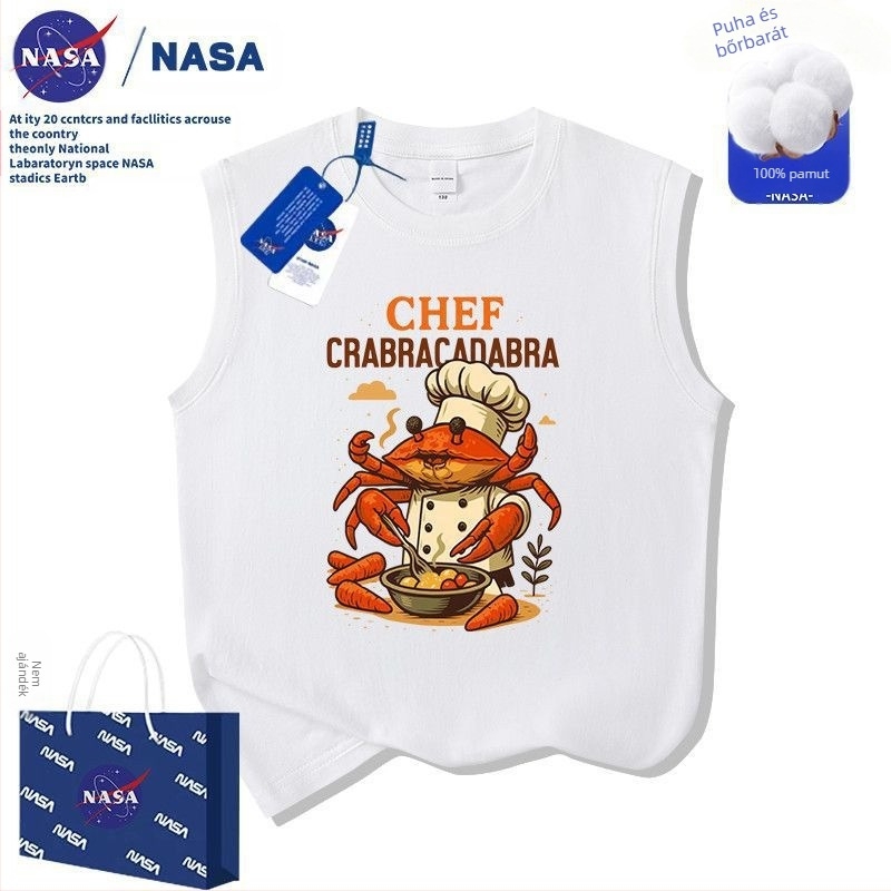 Nasa gyermek absztrakt Saturn Ox hegyi tenger klasszikus tiszta pamut mellény póló 2025 nyári új közepes és nagy méretű gyermekruházat felső