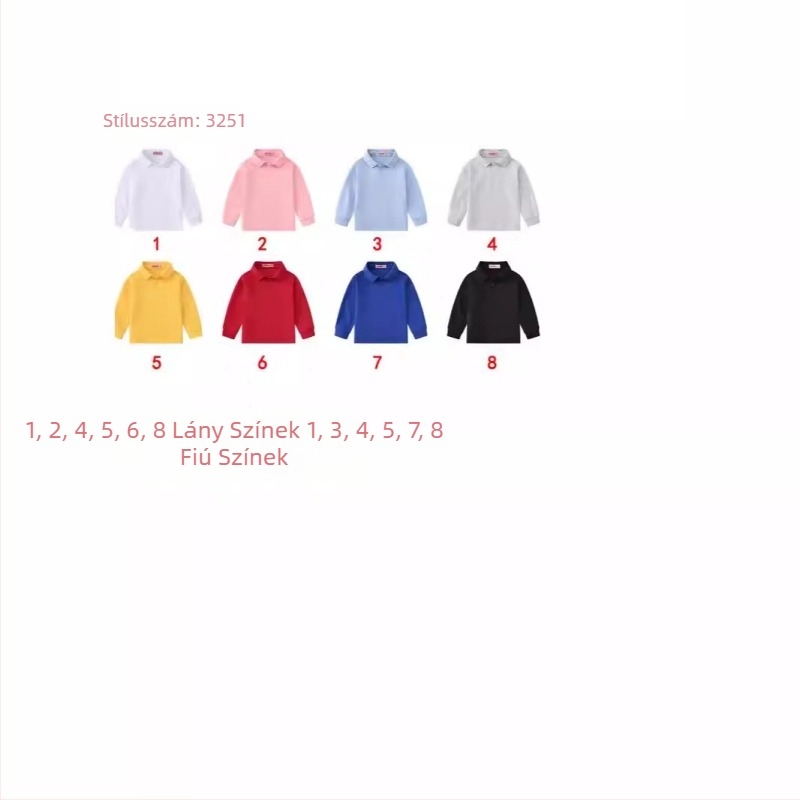 Őszi új gyerekruhák aranyos hajtókás hosszú ujjú póló tiszta szín sokoldalú friss hétköznapi felső nagykereskedelem