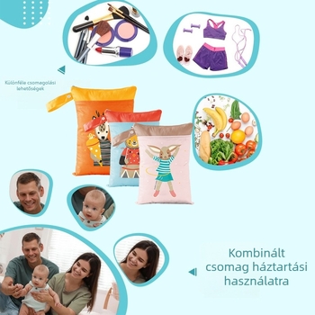 Határokon átnyúló dupla cipzáras kocsi akasztós táska pelenka vízálló tárolótáska nagy kapacitású 25 * 35cm nedveszsák