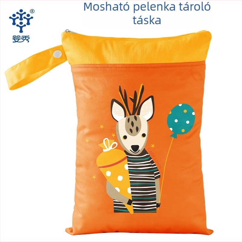 Határokon átnyúló dupla cipzáras kocsi akasztós táska pelenka vízálló tárolótáska nagy kapacitású 25 * 35cm nedveszsák