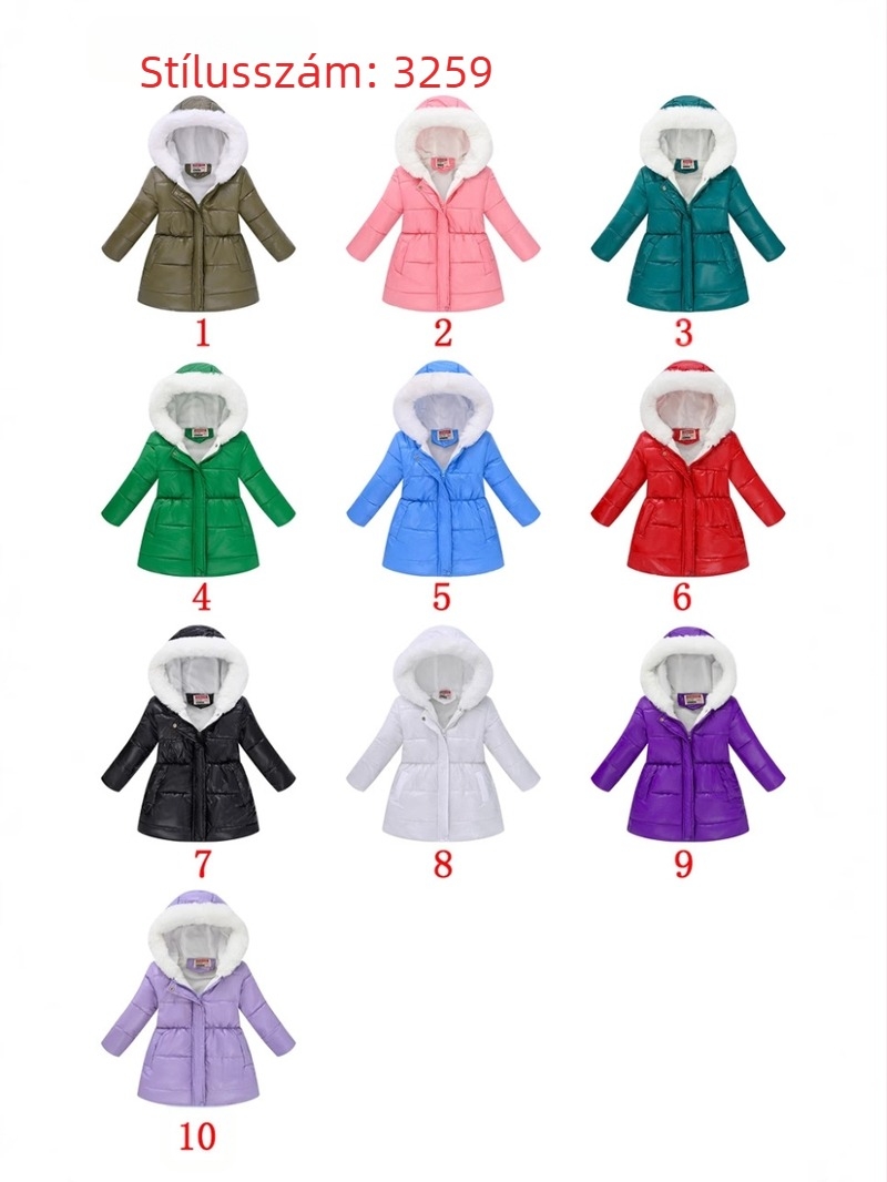Lányka határokon átnyúló téli új pamutkabát kapucnis szőrmegallérral, meleg cipzáras hosszú ujjú, vékony, egyszerű pamutdzseki nagykereskedelemben