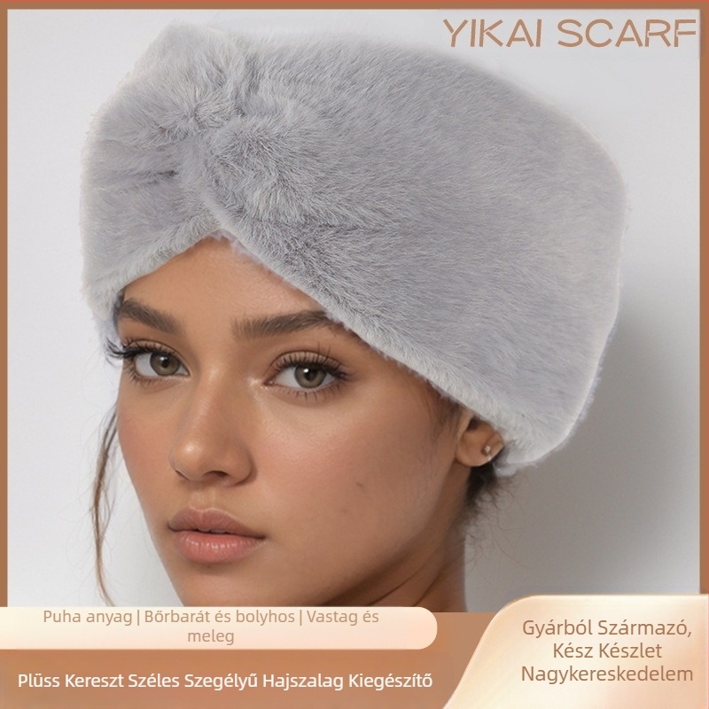 Európai és amerikai plüss keresztpánt Kötött fejpánt Fülvédők Fejfedő Őszi és téli széles oldalsó hajkiegészítők Meleg gyapjú hajpánt