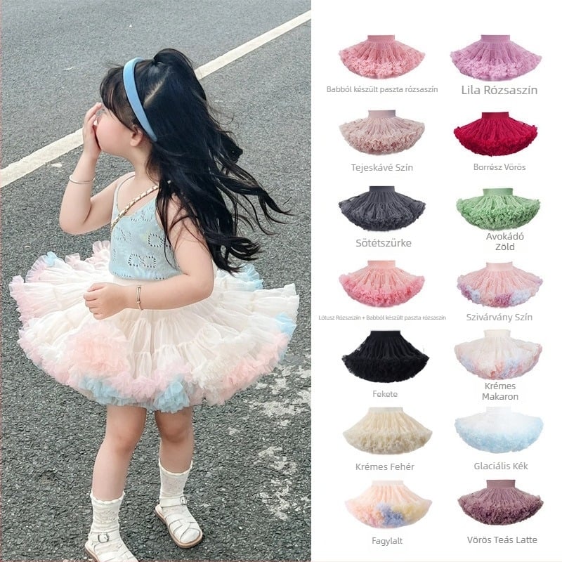 Kiváló minőségű, 2 generációs gyermek TÜTU szoknya, teljes hálós, széles derekú, puffos hercegnős szoknya, külkereskedelem, határokon átnyúló, egy generációnyi haj