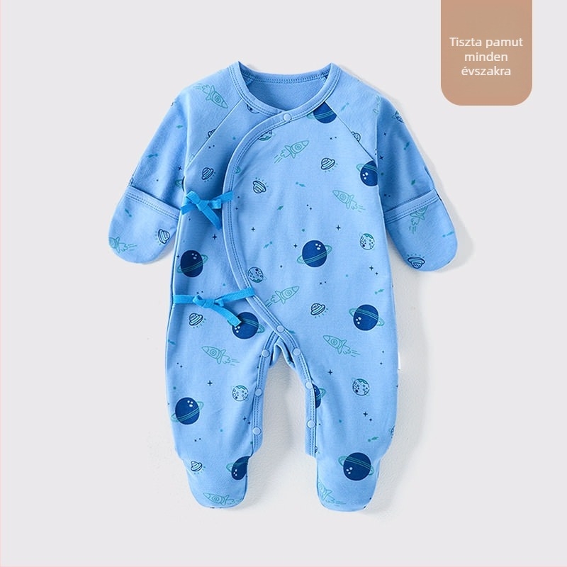 Külkereskedelmi babaruhák pamut A osztályú baba sziámi pizsama zoknival újszülöttek karcálló arcruha táska kéz