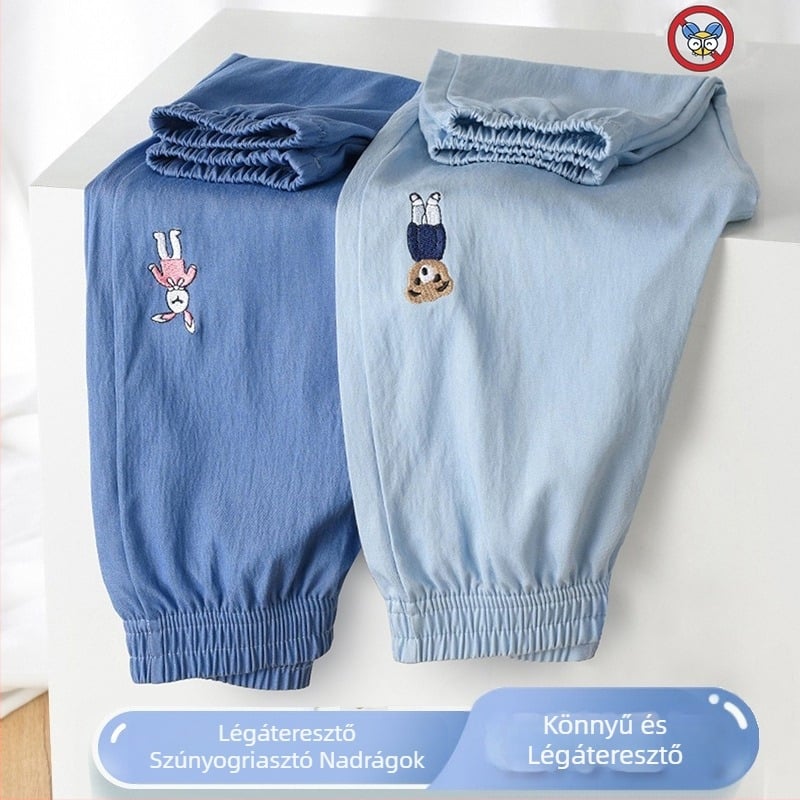 Gyermek szúnyogriasztó nadrág, nyári vékony fiú és lány ruházat, baba szabadtéri nyári hétköznapi nadrág, jég selyem farmer
