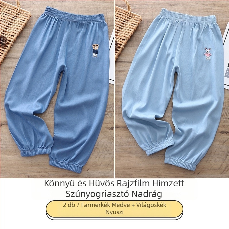Gyermek szúnyogriasztó nadrág, nyári vékony fiú és lány ruházat, baba szabadtéri nyári hétköznapi nadrág, jég selyem farmer