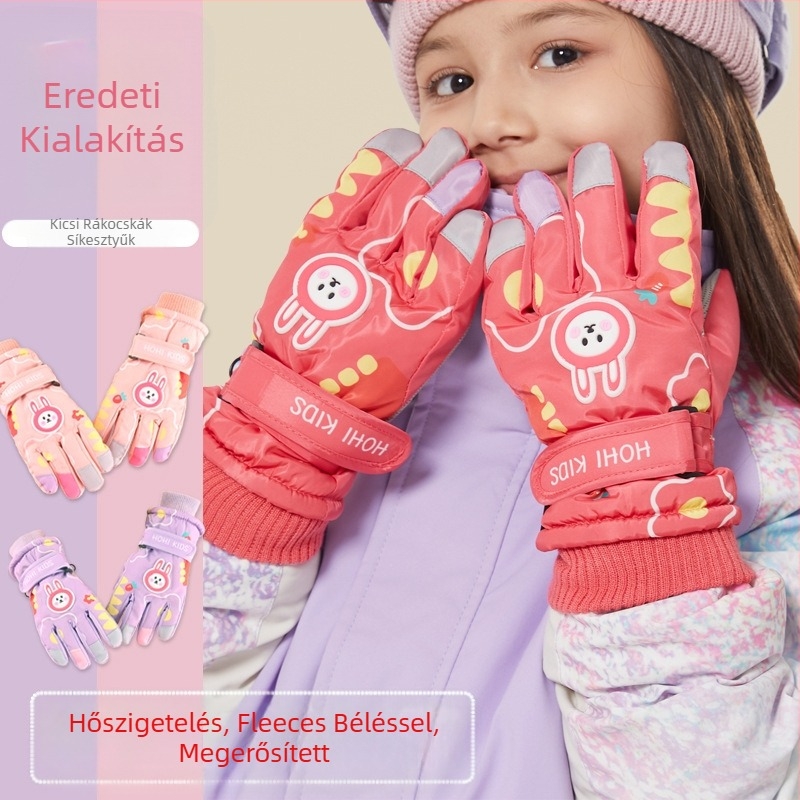Gyártói kész nyuszi gyermek síkesztyű téli lányoknak és fiúknak, vízálló és hidegálló, plusz bársonyos, vastagított pamutból, hőtechnológiával