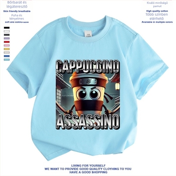 Cappuccino Ninja Absztrakt Külföldi Klasszikus Hegyek és Tengeri Olasz Brainrot Rövid Ujjú Fiú és Lány Póló Nyári