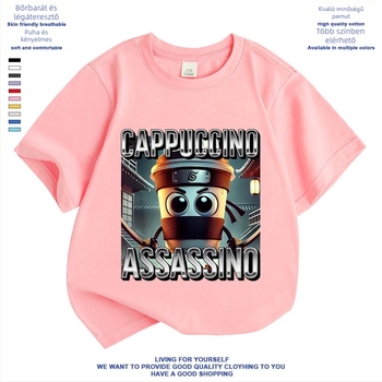 Cappuccino Ninja Absztrakt Külföldi Klasszikus Hegyek és Tengeri Olasz Brainrot Rövid Ujjú Fiú és Lány Póló Nyári