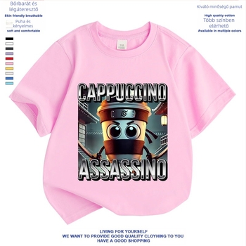 Cappuccino Ninja Absztrakt Külföldi Klasszikus Hegyek és Tengeri Olasz Brainrot Rövid Ujjú Fiú és Lány Póló Nyári