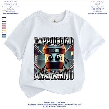 Cappuccino Ninja Absztrakt Külföldi Klasszikus Hegyek és Tengeri Olasz Brainrot Rövid Ujjú Fiú és Lány Póló Nyári