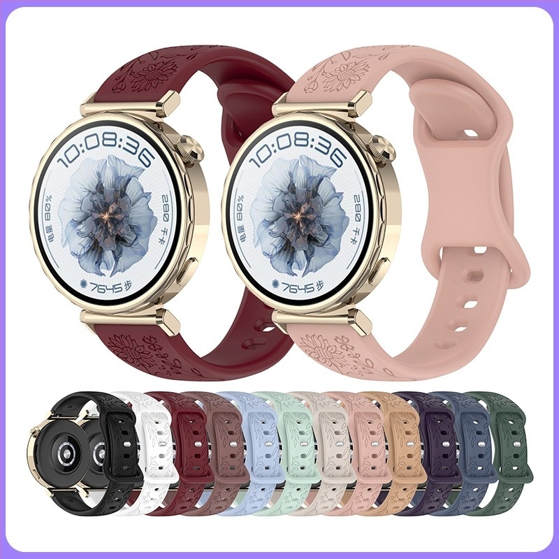 Alkalmas Huawei Gt5 Watch 18/20/22 mm-es szilikonszíjhoz, divatos pillangós csattal, napraforgómintás órához