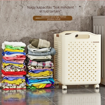 Szennyes ruhakosár Összecsukható tárolókosár Nagy kapacitású szennyes ruhás vödör kerekekkel Otthoni mosoda Fürdőszoba WC Szennyes ruhakosár