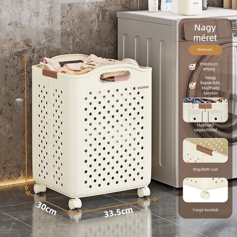 Szennyes ruhakosár Összecsukható tárolókosár Nagy kapacitású szennyes ruhás vödör kerekekkel Otthoni mosoda Fürdőszoba WC Szennyes ruhakosár