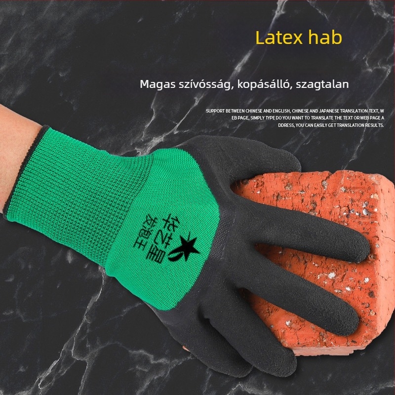 Munkavédelmi kesztyűk, kopásálló gumibevonatú latex kopásálló, csúszásmentes, lélegző, függő ragasztós munkakesztyűk ragasztóval