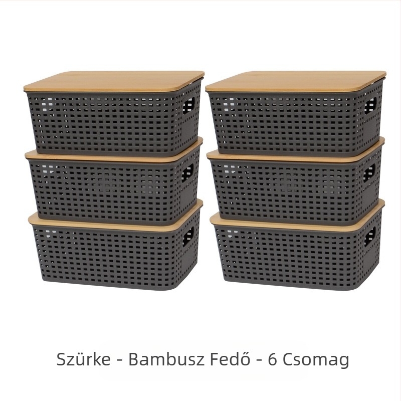 Amazon kockás rattan bambusz fedéllel ellátott tárolódoboz egyszerű konyhai asztali tárolódoboz gyári nagykereskedelem