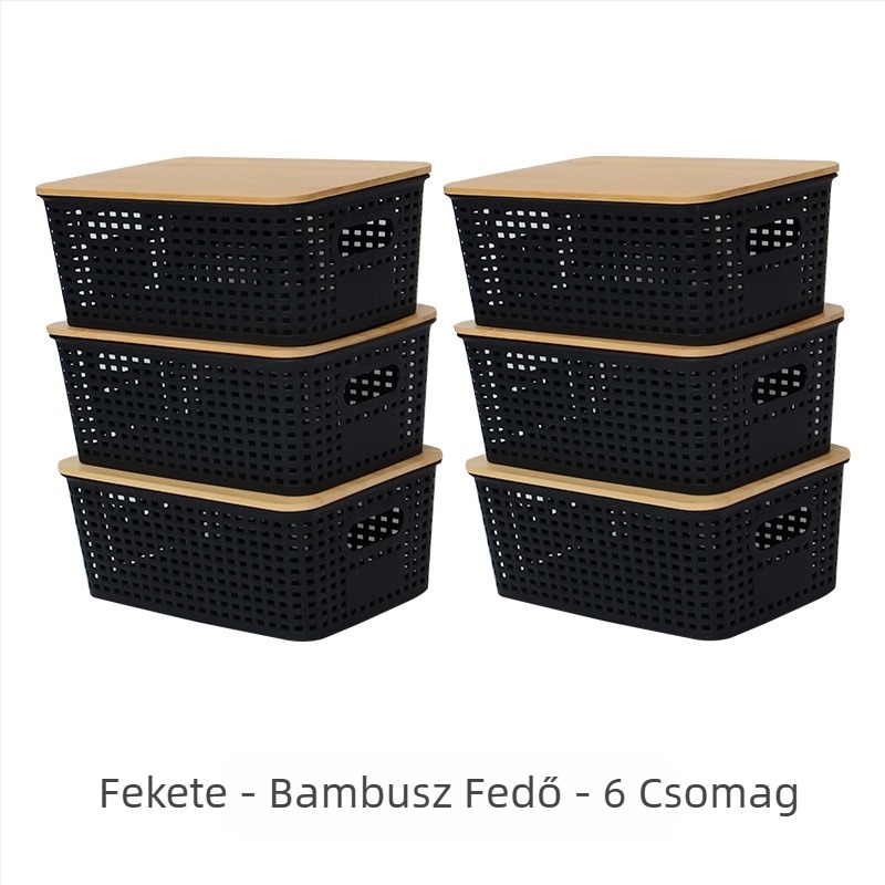 Amazon kockás rattan bambusz fedéllel ellátott tárolódoboz egyszerű konyhai asztali tárolódoboz gyári nagykereskedelem