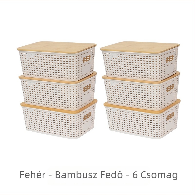 Amazon kockás rattan bambusz fedéllel ellátott tárolódoboz egyszerű konyhai asztali tárolódoboz gyári nagykereskedelem
