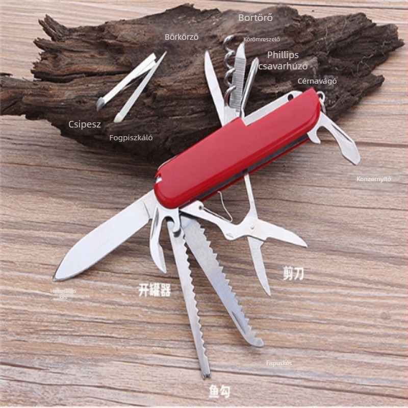 Nagykereskedelmi svájci multifunkciós kés kültéri kemping éles összecsukható gyümölcskés önvédelmi hordozható kombináció