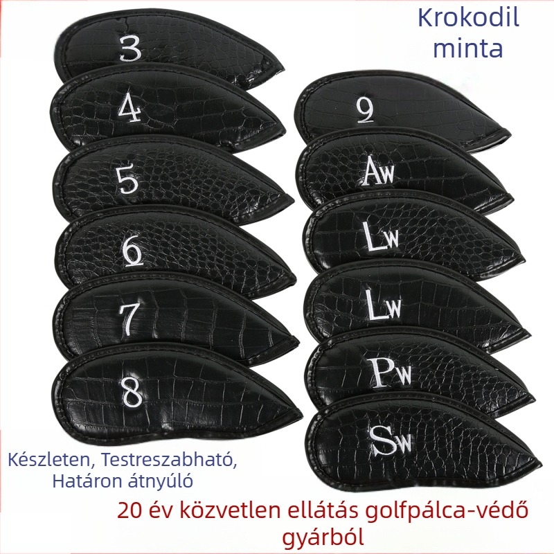 Gyárilag szállított krokodilmintás licsimintás botvédő tépőzáras golfütő sapkavédő vasbotvédő