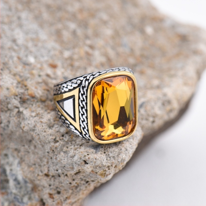 Férfi, határokon átnyúló, európai és amerikai új, többszínű, retró láncos, csíkos személyiségű, divatos, titán acél, rozsdamentes acél gyűrű