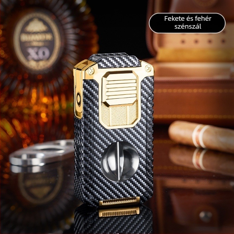 Kreatív Öt Az Egyben Három Tüzes Közvetlen Szivargyújtó V Alakú Szivarvágóval Hordozható Multifunkciós Öngyújtó