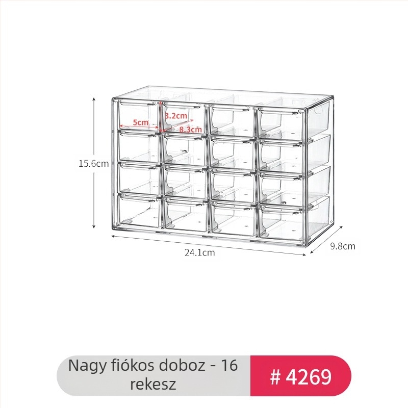 Asztali fiókos szemüvegtároló doboz egyszerű átlátszó többrekeszes tárolódoboz diákkollégiumi kozmetikai cikkek szervező doboz