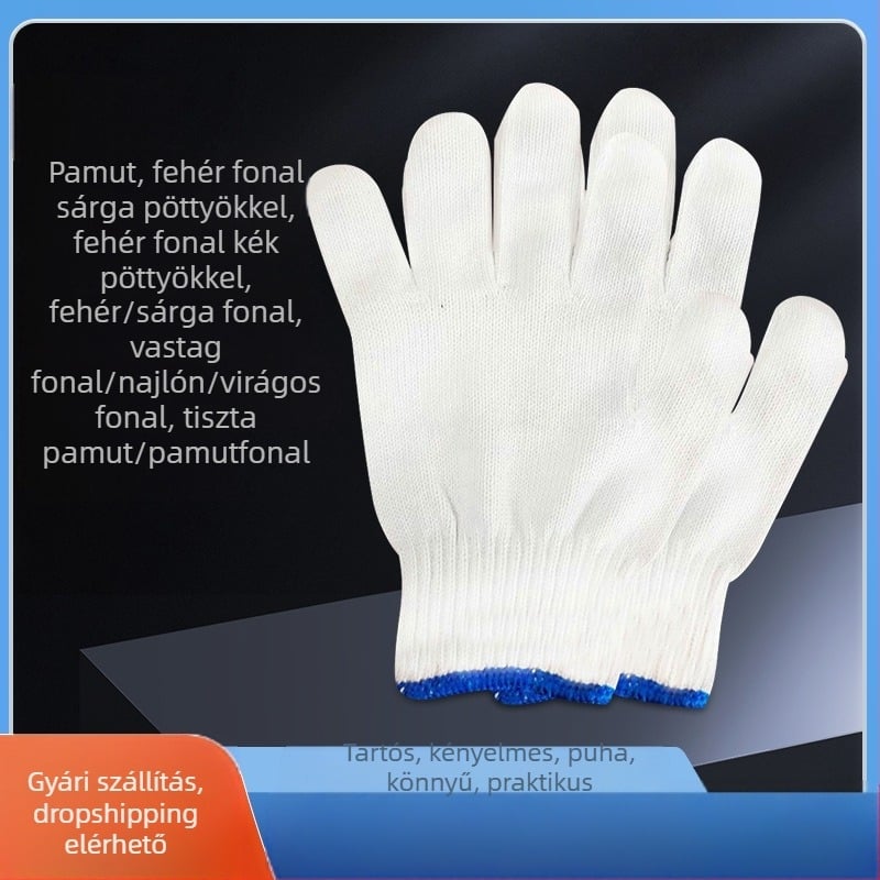 Pamutkesztyűk Építési terület Építési lámpaernyő Pamutkesztyűk Tíz tűs pamut géz munkavédelmi kesztyűk Nejlon védőkesztyűk Nagykereskedelem