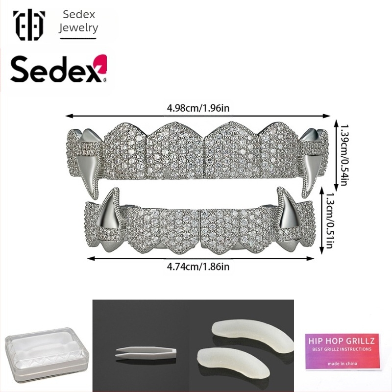 Halloween határokon átnyúló hip-hop fogszabályozó kiegészítők 14 karátos valódi arany galvanizált réz cirkónium fogszabályozó eltúlzott rap gyémánt fogszabályozó