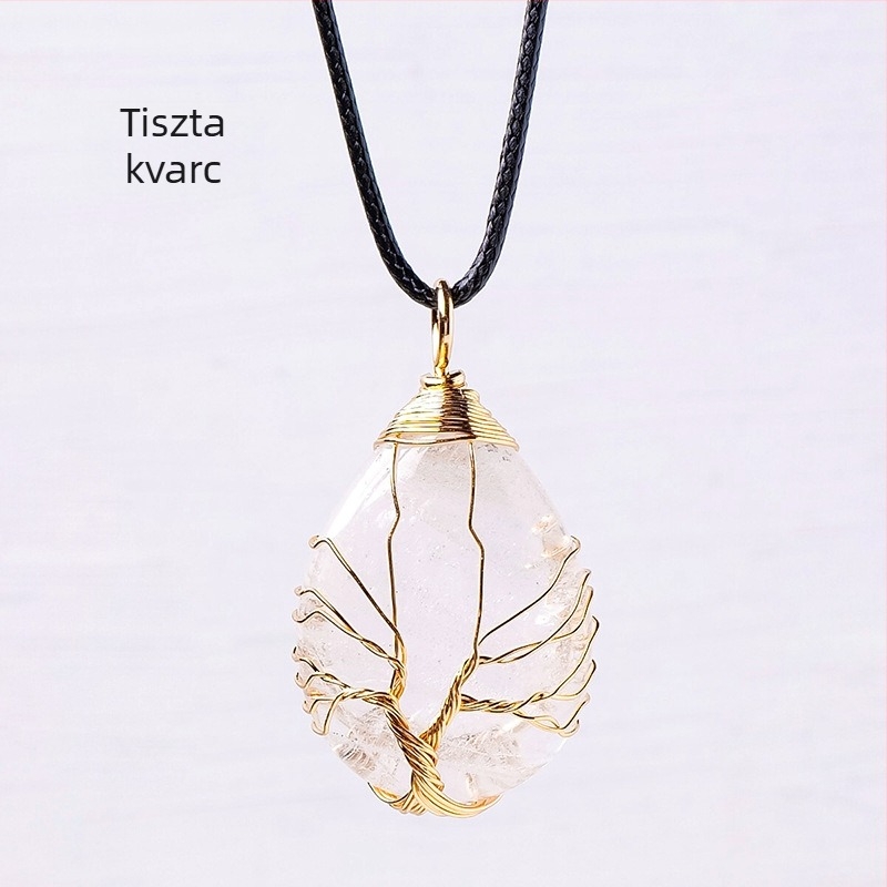 Határokon átnyúló, népszerű, természetes kristály életfa vízcsepp selyem medál kézzel szőtt energiakő nyaklánc ékszer nagykereskedelem