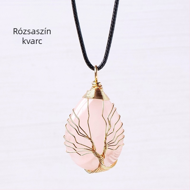 Határokon átnyúló, népszerű, természetes kristály életfa vízcsepp selyem medál kézzel szőtt energiakő nyaklánc ékszer nagykereskedelem