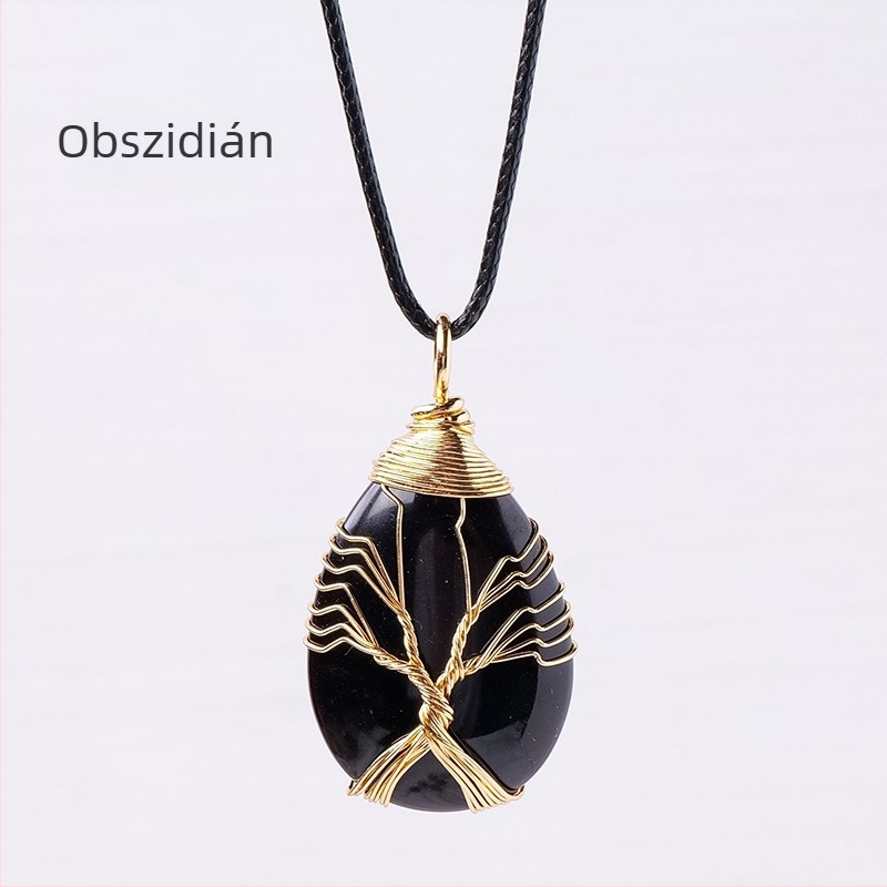 Határokon átnyúló, népszerű, természetes kristály életfa vízcsepp selyem medál kézzel szőtt energiakő nyaklánc ékszer nagykereskedelem