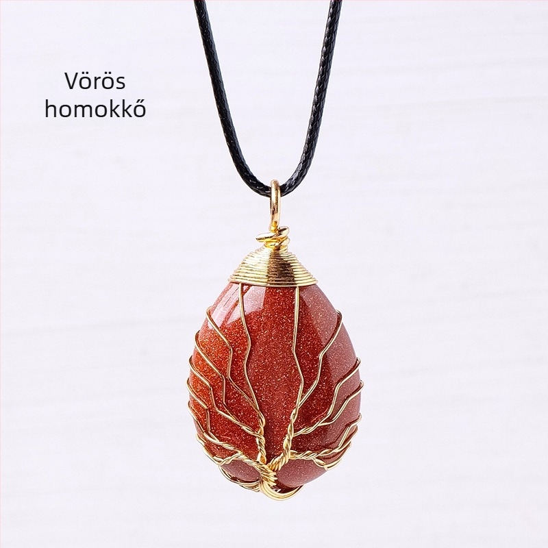 Határokon átnyúló, népszerű, természetes kristály életfa vízcsepp selyem medál kézzel szőtt energiakő nyaklánc ékszer nagykereskedelem