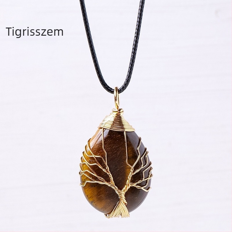 Határokon átnyúló, népszerű, természetes kristály életfa vízcsepp selyem medál kézzel szőtt energiakő nyaklánc ékszer nagykereskedelem