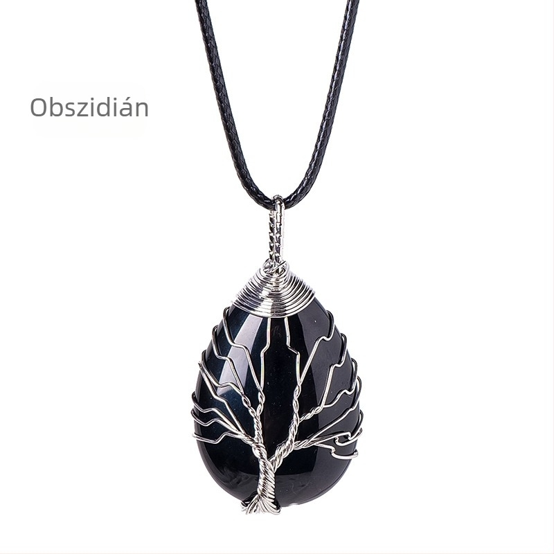 Határokon átnyúló, népszerű, természetes kristály életfa vízcsepp selyem medál kézzel szőtt energiakő nyaklánc ékszer nagykereskedelem