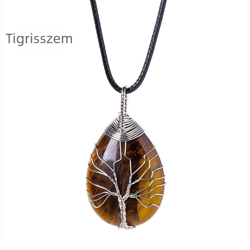 Határokon átnyúló, népszerű, természetes kristály életfa vízcsepp selyem medál kézzel szőtt energiakő nyaklánc ékszer nagykereskedelem