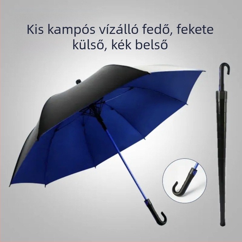 Golf esernyő, hosszú nyelű esernyő vízálló borítással, félautomata nyitás és záródás, egyenes rúddal ellátott autós esernyő, erős szélálló, fekete gumi naptej