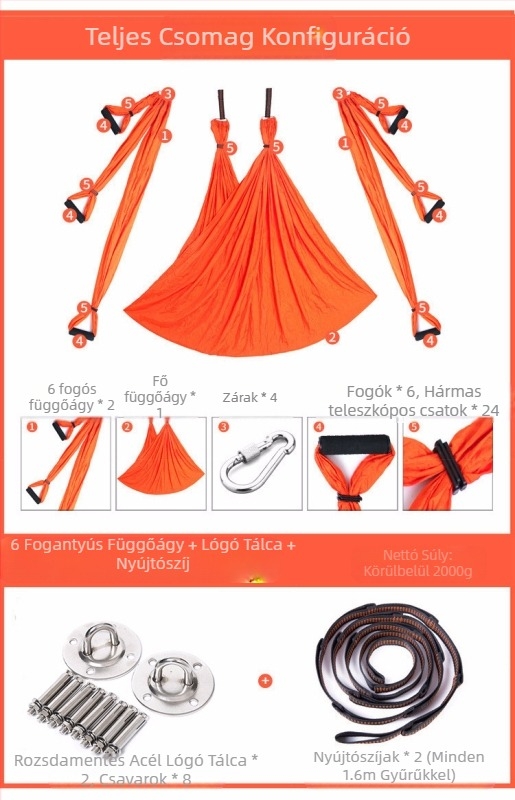 Gyári befújt levegőjű jóga függőágy 6 fogantyús jóga stúdió kézenállásos fitnesz beltéri, nem elasztikus nejlon anyagból