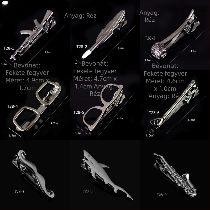 Férfi fegyveres fekete nyakkendőcsipesz üzleti egyszerű szemüveg cső alakú tű koreai stílusú biztonsági réz nyakkendőcsipesz